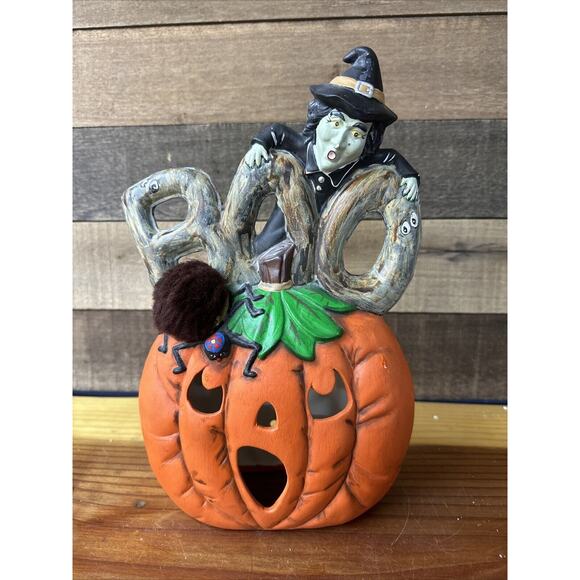Vintage Ceramic Witch Mold BOO Halloween Spider Jack O Lantern Provincial 1987 - Picture 1 of 6